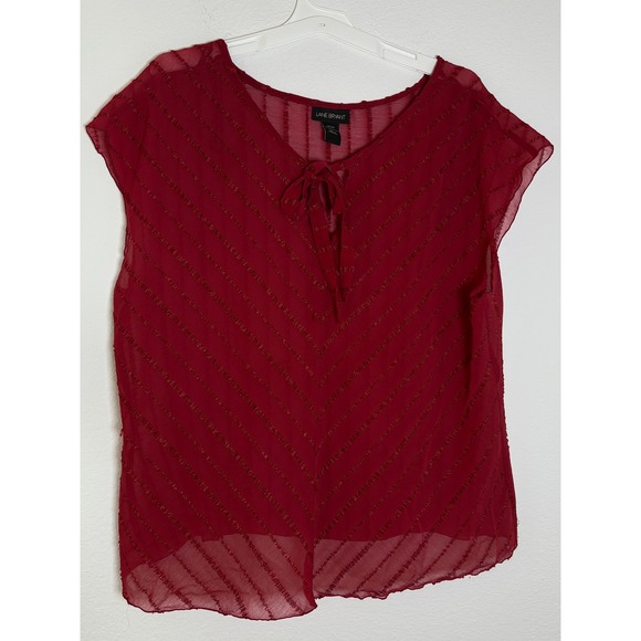 Lane Bryant Tops - Lane Bryant Red Sheer Tie Neck Blouse Textured Chevron Cap Plus Size 18/20